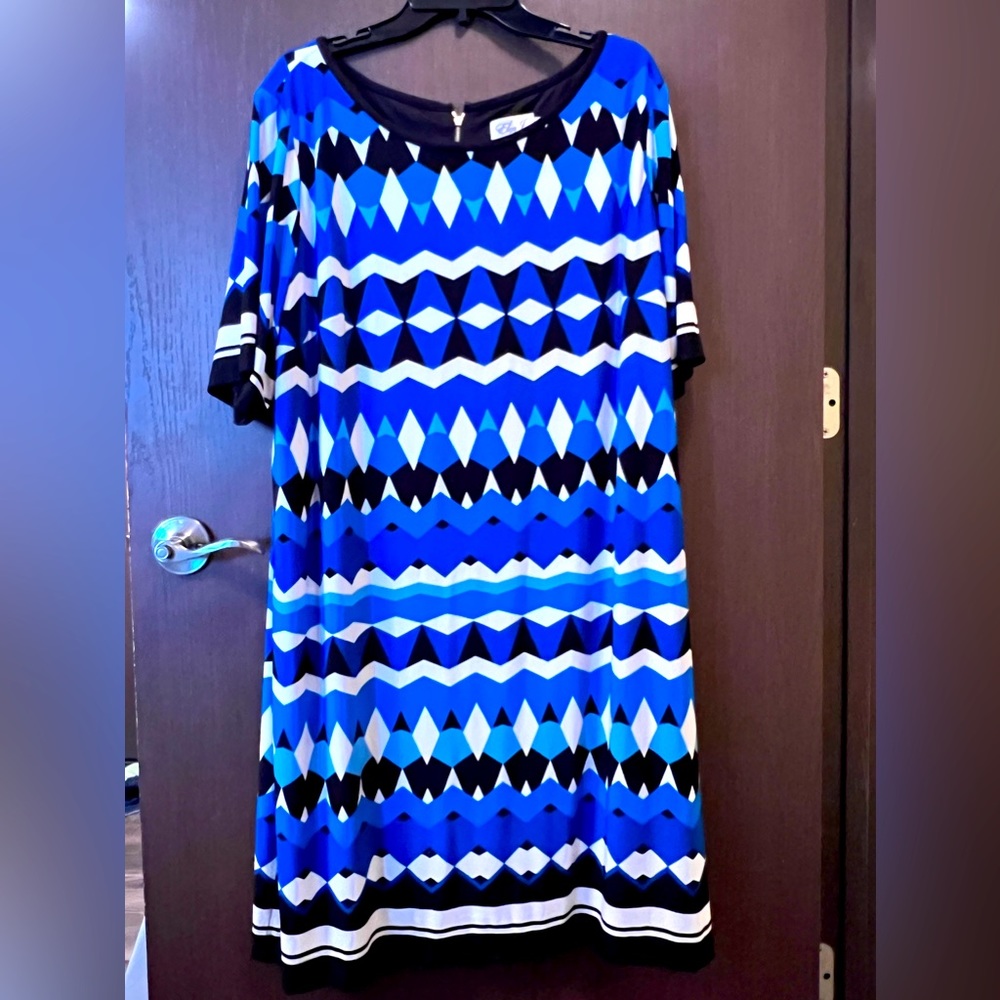 Eliza J Blue, Black and White Geometric Dress